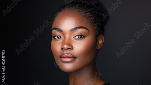 Close Up Portrait Of Young Woman With Freckles And Dark Skin Against Black Background