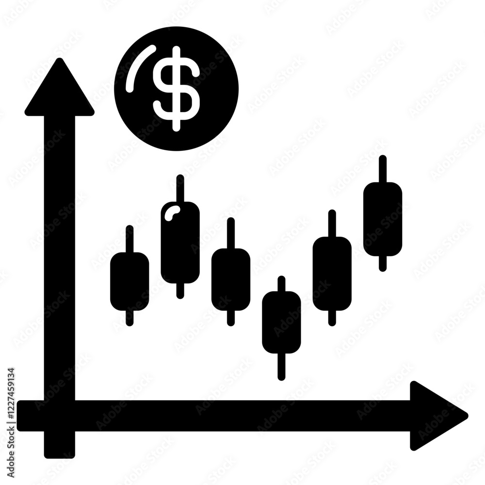 candlestick chart with money icon candlestick chart with money icon