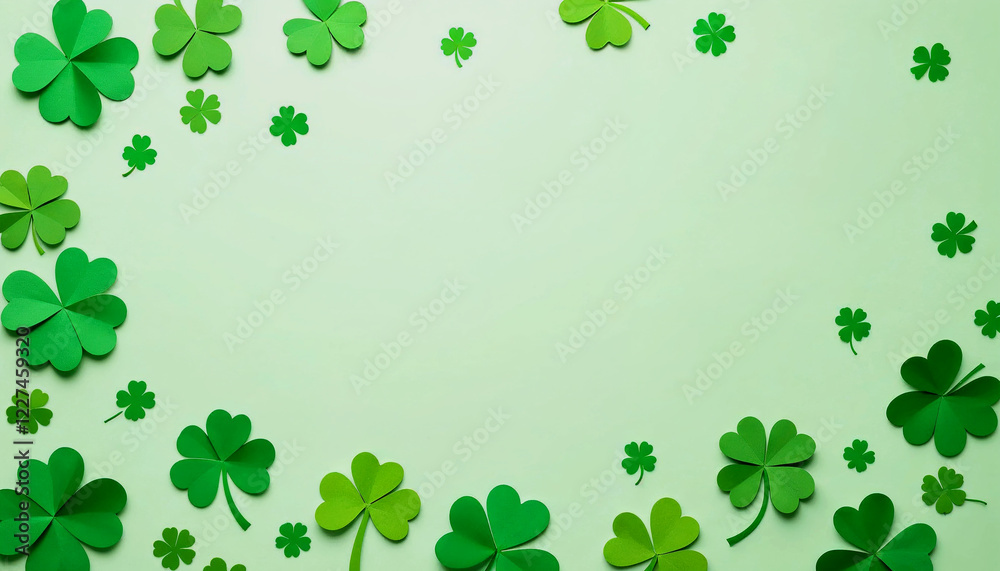 A St. Patrick's Day Background with Colorful Paper Shamrocks A St. Patrick's Day Background with Colorful Paper Shamrocks