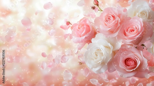 バラと桜の花びら。ウェディングやプレゼントに最適な背景素材。 photo