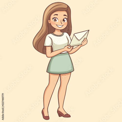 A cute gril stand holding envelope vector illustration
