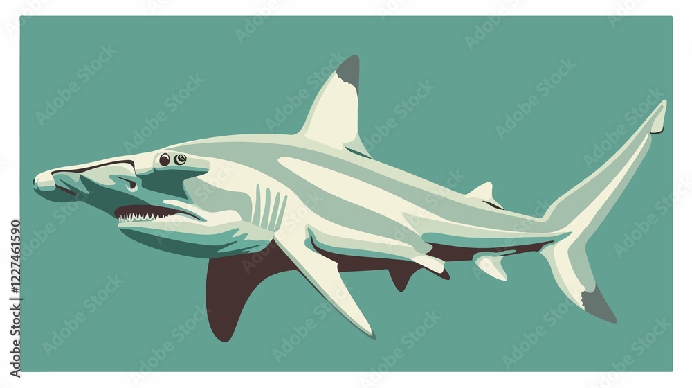 Fototapeta premium Majestic Hammerhead Shark Animal Flat Vector Illustration