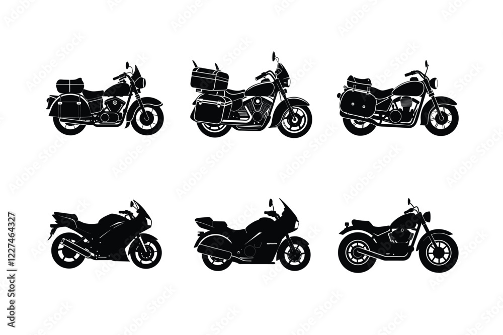 Obraz premium Motorcycle touring silhouette on white isolated background