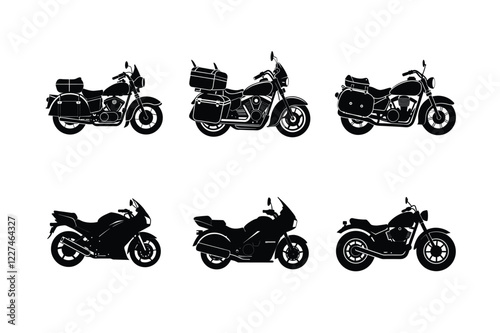 Motorcycle touring silhouette on white isolated background