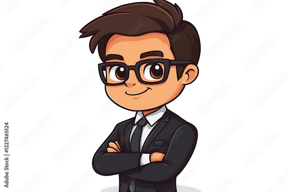 Confident Cute Cartoon Boy Manager in Suit Confident Cute Cartoon Boy Manager in Suit