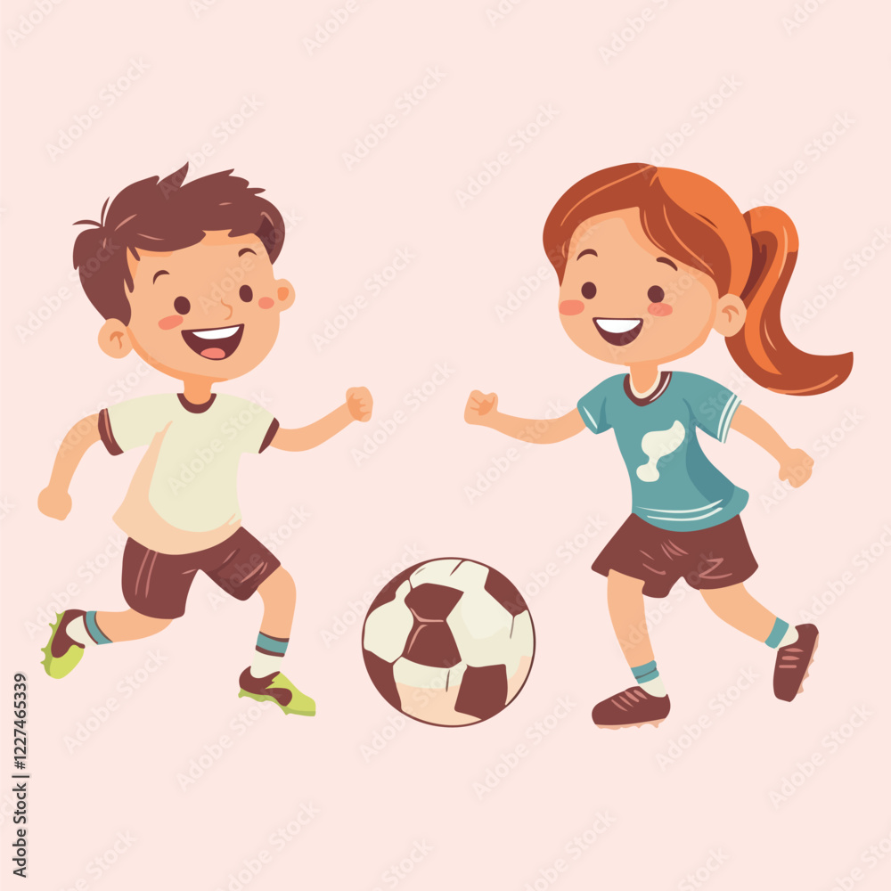 Cute little boys playing football Vector Illustration Cute little boys playing football Vector Illustration
