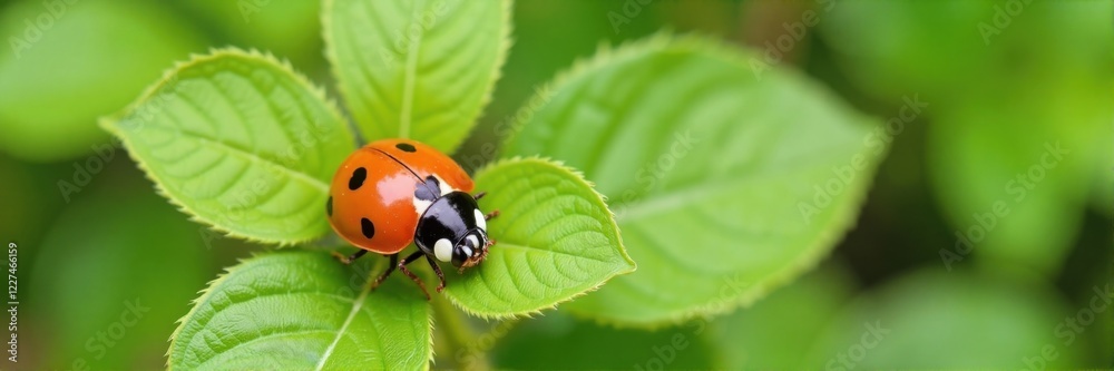 Ladybug on green leaves, close-up macro nature photography Ladybug on green leaves, close-up macro nature photography