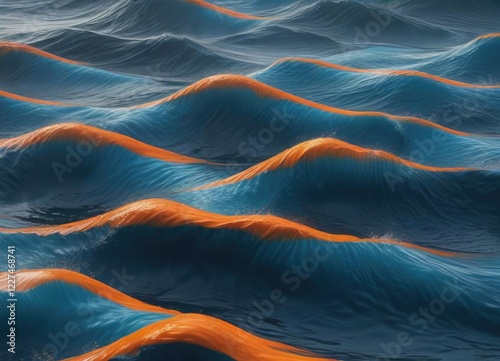 Oceanic wavelet pattern with vibrant blue and orange hues, morphing , artistic, wave