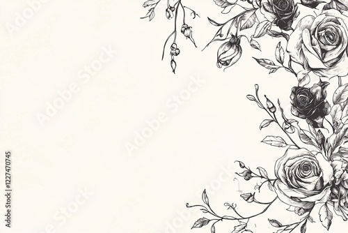 Wallpaper Mural Elegant black and white floral illustration featuring roses and delicate vines on a soft background Torontodigital.ca