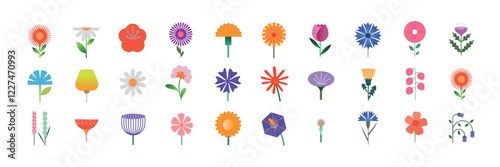 Collection of spring colorful flowers.