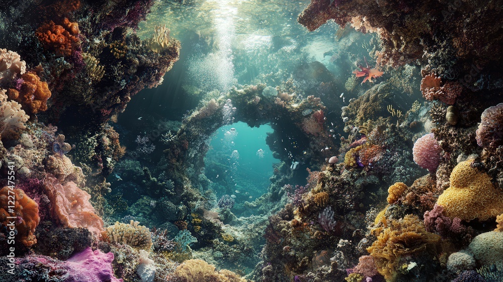 Naklejka premium In the silent abyss of a mysterious sea, divers work methodically, their tools glinting as they explore a landscape marked by secrets and unusual life forms