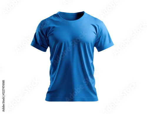 plain blue t-shirt floating in the air isolated on pure white background