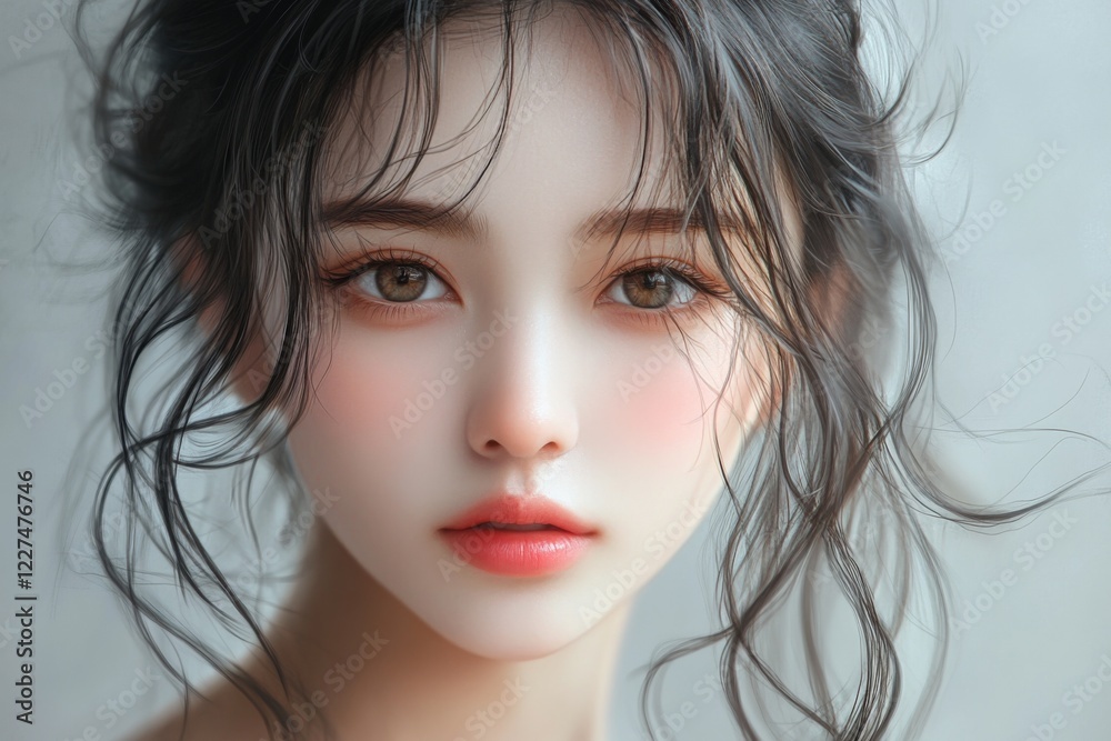 Portrait of a beautiful woman with soft makeup and delicate expression Portrait of a beautiful woman with soft makeup and delicate expression