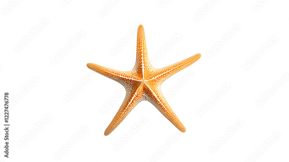 Bright orange starfish displayed against a plain white background showcasing its unique texture and shape Bright orange starfish displayed against a plain white background showcasing its unique texture and shape