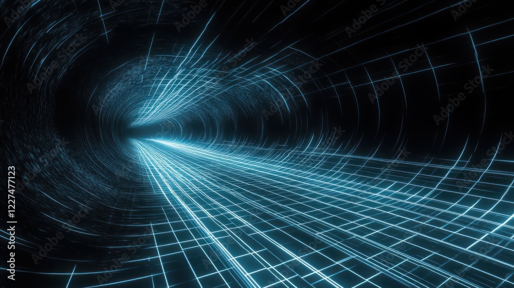 Futuristic tunnel, digital lines, glowing light, abstract background, technology Futuristic tunnel, digital lines, glowing light, abstract background, technology