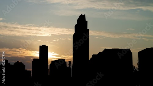 Nebraska: Omaha Downtown Skyline,  Time Lapse at Sunrise with Beautiful Sky, USA