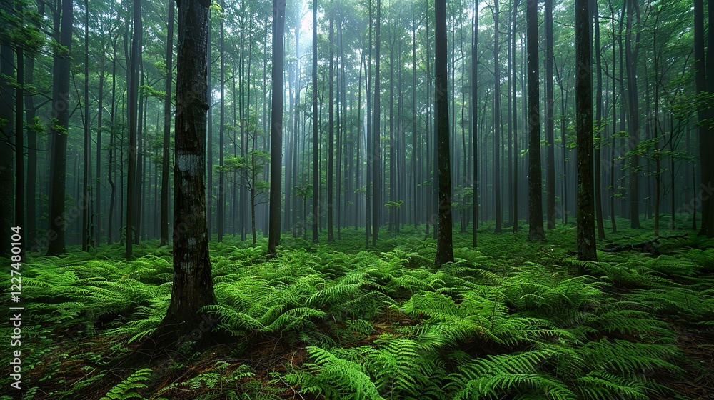 Fototapeta premium A dense tropical forest with lush greenery in 4K HD 8K wallpaper Photographic Image