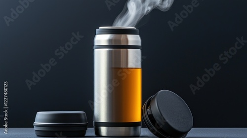 Sleek Stainless Steel Thermos with Hot Drink photo