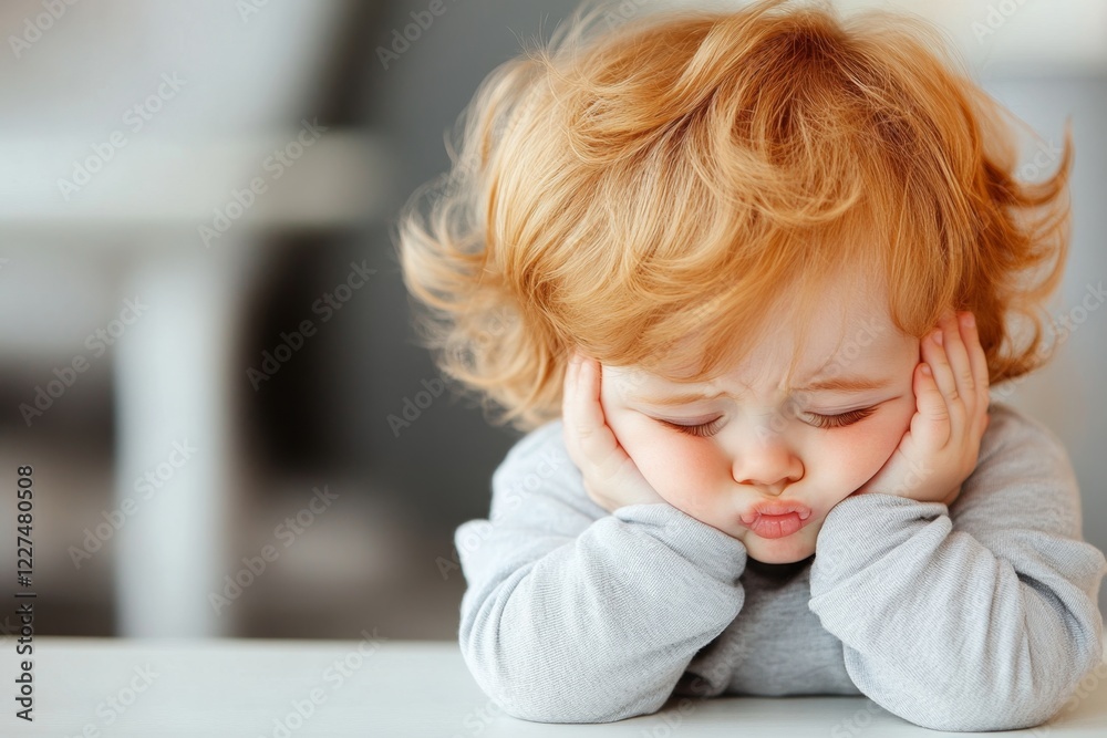 A baby sleeping soundly, then abruptly woken by a sudden noise, with an expression of surprise and distress A baby sleeping soundly, then abruptly woken by a sudden noise, with an expression of surprise and distress
