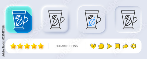 Mint Tea line icon. Neumorphic, Flat shadow, 3d buttons. Fresh herbal beverage sign. Mentha leaves symbol. Line mint leaves icon. Social media icons. Vector