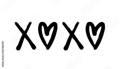 Greeting lettering xo hugs and kisses letter hand drawn grunge graffiti phrase. Ink pastel charcoal collection. 