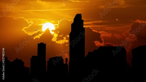 Nebraska: Omaha City Skyline at Sunset, Time Lapse with Red Sun and Fiery Sky, USA