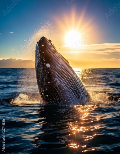 海で泳ぐ野生の大きなクジラ photo