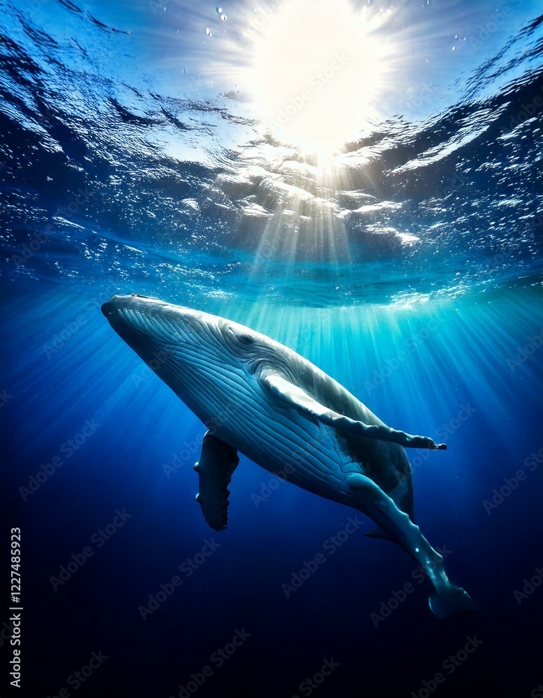 Obraz premium 海で泳ぐ野生の大きなクジラ