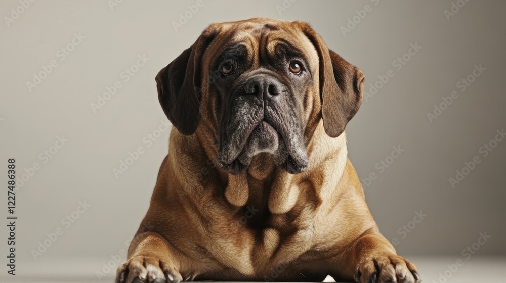 Loyal Bullmastiff Lying on a Neutral Background Loyal Bullmastiff Lying on a Neutral Background