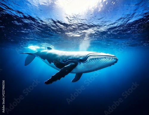 海で泳ぐ野生の大きなクジラ photo