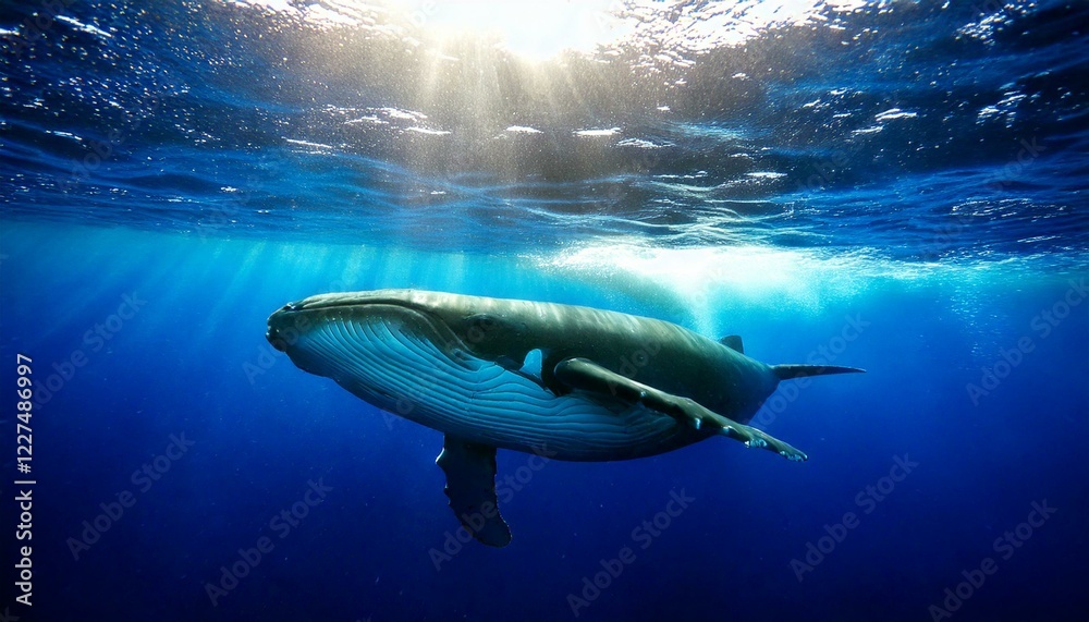 Fototapeta premium 海で泳ぐ野生の大きなクジラ
