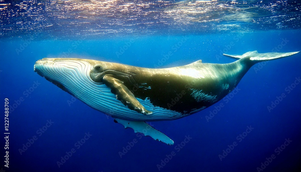 Fototapeta premium 海で泳ぐ野生の大きなクジラ
