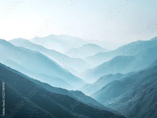 Cinematic landscape exploration mountain range digital art serene environment aerial view nature's beauty photo