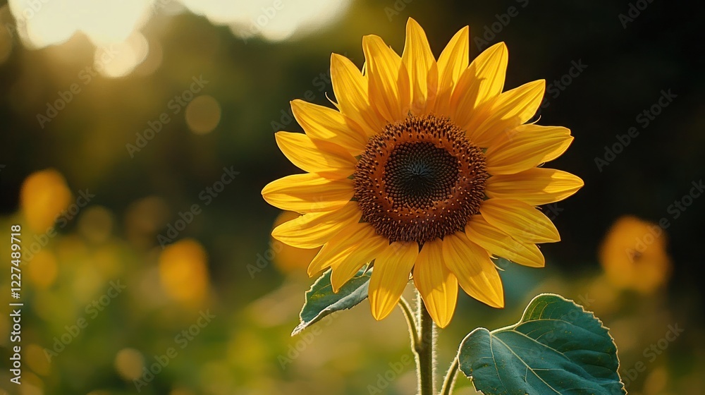 Fototapeta premium Single sunflower at sunset.