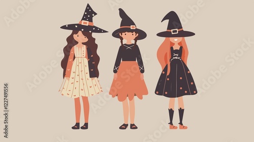 Halloween Girls Costumes Flat Vector Illustration photo