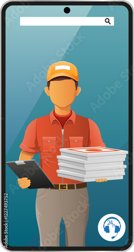 delivery man by phone courier service vector illustration isolated on white background