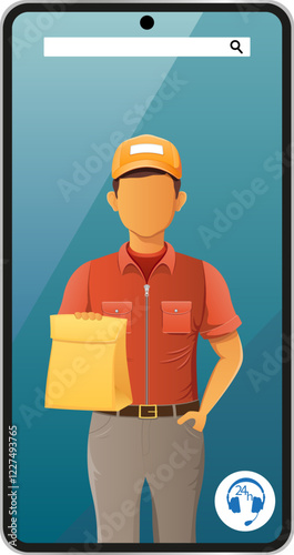 delivery man by phone courier service vector illustration isolated on white background