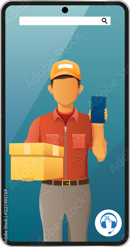 delivery man by phone courier service vector illustration isolated on white background