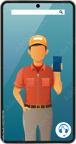 delivery man by phone courier service vector illustration isolated on white background