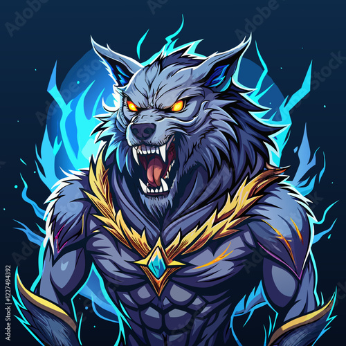 Legendary werewolf esports logo featuring glowing ancient runes and fierce expression
