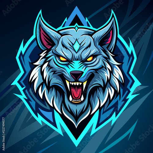 Fierce werewolf logo featuring glowing runes in a striking blue color scheme for esports branding