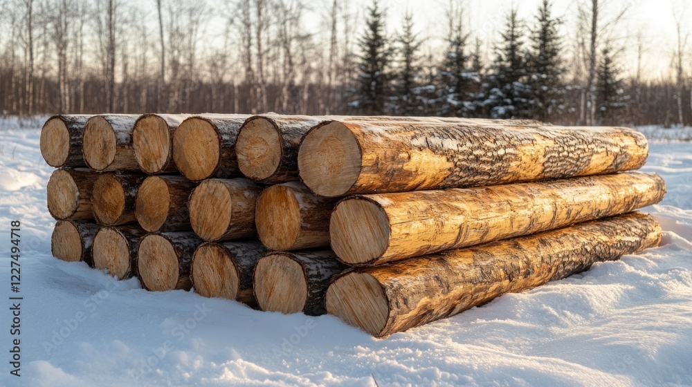 Stacked logs in snowy winter forest. Stacked logs in snowy winter forest.