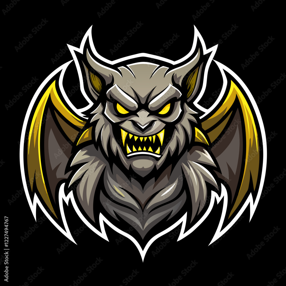 Fototapeta premium Monstrous gargoyle esports logo featuring fierce design with stone texture and vibrant colors