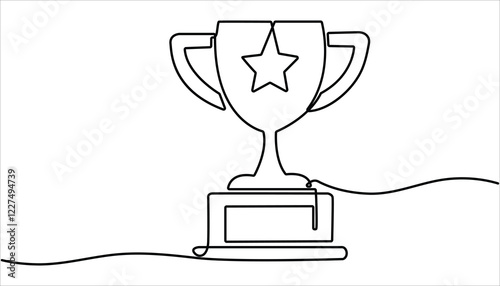 Winner trophy continuous one line drawing.one line drawing of trophy cup competition. Winner trophy symbol. Achievement success concept.