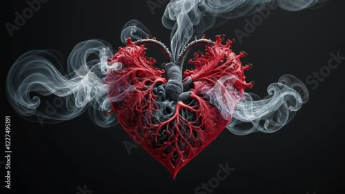 A digital art composition that combines organic heart shapes with dynamic smoke textures