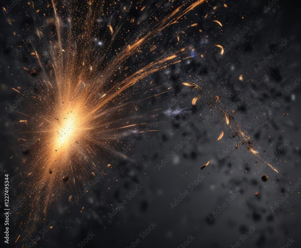 Fototapeta premium Sparkling dust particles suspended in mid-air, light scattering, abstract glitter