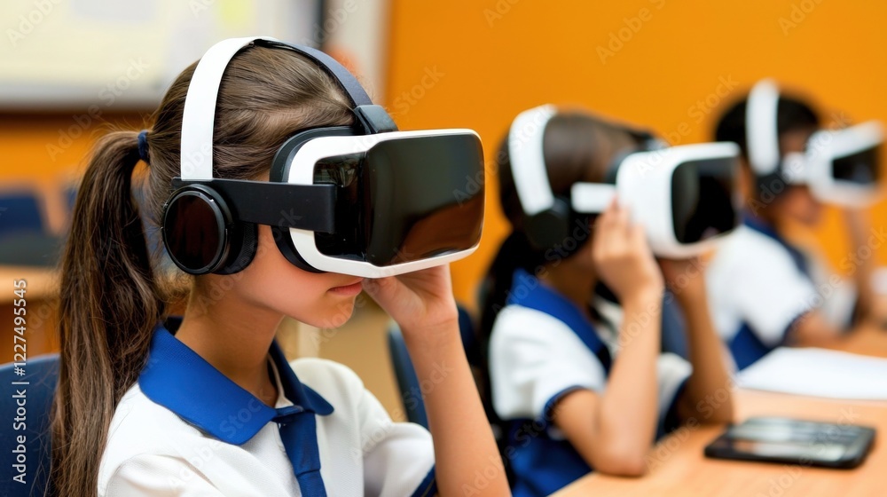 Virtual reality learning experience classroom educational technology engaging environment close-up view innovative teaching methods Virtual reality learning experience classroom educational technology engaging environment close-up view innovative teaching methods