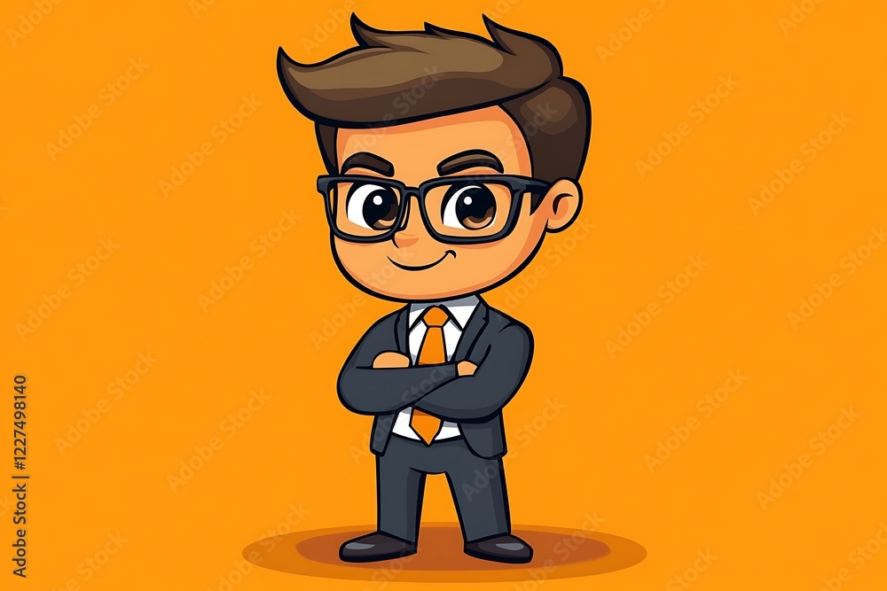 Happy 3D Businessman Mascot Cartoon Rendering