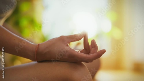 Wallpaper Mural A person sits in a peaceful indoor environment, engaged in meditation. The warm light of sunset filters through the space, enhancing a sense of tranquility and focus Torontodigital.ca