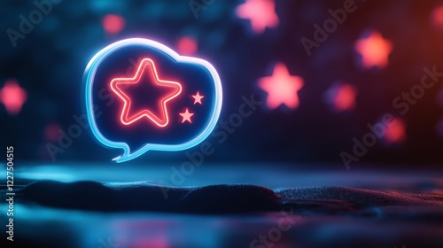 Vibrant Neon Speech Bubble with Star Symbol - Digital Art photo